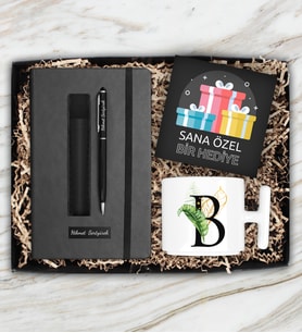 Kişiye Özel Defter & Kişiye Özel Deri Kılıf Touch Pen Kalem & Kişiye Özel T Kupa Hediye Seti