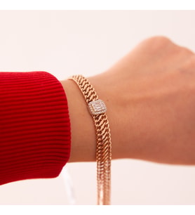 14 Ayar Altın Baget Pırlanta Bileklik (Rose Gold Altın)
