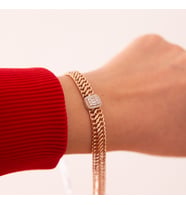14 Ayar Altın Baget Pırlanta Bileklik (Rose Gold Altın)
