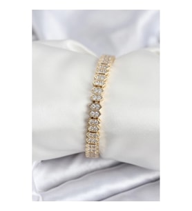 Mey İthalat® Pirinç VIP Seri Gold Renk Zirkon Taşlı Kadın Bileklik