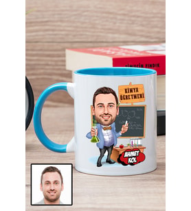 Erkek Kimya Öğretmenine Hediye Karikatürlü Mavi Kupa Bardak