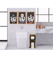 BK Home Doğal Masif Ahşap Tuvalet Kağıtlığı ve Dekoratif 3’lü Retro Ahşap Tablo-7 (Beyaz)