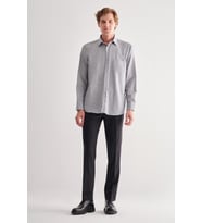 Beyaz - Siyah Sert Yaka Çizgili Desen Uzun Kol Comfort Fit Pamuklu Gömlek 1004255178