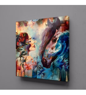 KADIN VE AT KANVAS TABLO 70x70cm (Karışık)