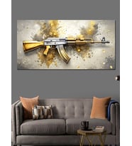 Kanvas Tablo Altın Detaylı Ak-47