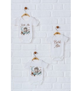 Pia Baby Premium %100 Pamuk İsme Özel Organik Baskılı Üçlü Set Çıtçıtlı Bebek Body Zıbın Modelleri 5024-18 (Ekru)