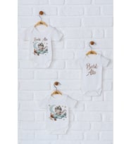 Pia Baby Premium %100 Pamuk İsme Özel Organik Baskılı Üçlü Set Çıtçıtlı Bebek Body Zıbın Modelleri 5024-18 (Ekru)