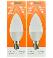(2 Adet) Osaka 9W (70W) Beyaz Işık (6500K) E14 Duylu (İnce Duy) Led Mum Ampul