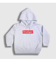 Presmono Unisex Çocuk Beyaz Logo Developer Yazılımcı Kapüşonlu Sweatshirt 336151tt (Beyaz)