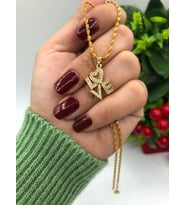 22 AYAR ALTIN KAPLAMA KADIN GOLD KIVIRCIK ZİNCİRLİ LOVE ÇITIR KOLYE