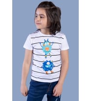 Toontoy Erkek Çocuk Çizgili Canavar Baskılı Tişört (Beyaz)