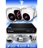 PICAM 3 Kameralı Kare 2 İç Kamera Set HDD'siz Full HD Gece Görüşlü Güvenlik Kamerası Sistemi