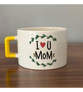 I Love You Mom Baskılı Sarı Kulplu C Fincan