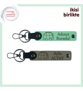 Yolda Yaşamayı Seçenlere Kişisel Hatıra, Anahtarlık 2’li Set, Adınız Yazılı, Açık Yeşil-Kül Gri