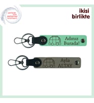 Yolda Yaşamayı Seçenlere Kişisel Hatıra, Anahtarlık 2’li Set, Adınız Yazılı, Açık Yeşil-Kül Gri