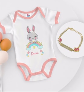 BK Kids Kişiye Özel İsimli Pembe Bebek Body Zıbın ve Kız Bebek Künyesi Hediye Seti-16