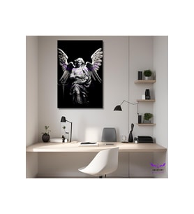 Tekli Dikey Kanvas Modern Salon Tablosu Mitolojik Büyük Kanatlı Kadın Heykeli