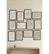 12 Parça Minimal Line Art Botanik & Figür 2 Renk Seçenekli Çerçeve Görünümlü Tablo Seti