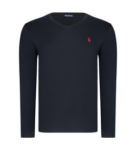 T8587 DEWBERRY V YAKA ERKEK UZUN KOL T-SHIRT-DÜZ SİYAH