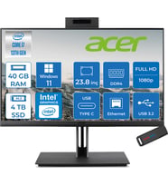 Acer Veriton 4000 VZ4714GT Intel Core I7 13700 40GB Ram 4tb SSD Windows 11 Home UHD Graphics 23.8" Yükseklik Ayarı, Pivot, Vesa Desteği Fullhd All In One Bilgisayar DQR03EM00GH25 + Zetta Flash Bellek