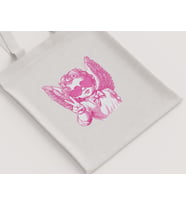 Kalpli Gözlüklü Pembe Melek Baskılı Ham Bez Çanta - Sevimli Melek Desenli Bez Çanta