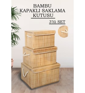 3'lü Bambu Kapaklı Saklama Kutusu Seti – Çok Amaçlı Dekoratif Düzenleyici Sepet & Oyuncak Kutusu