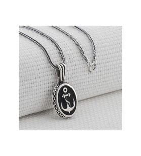 Oval Çapa Motifli 925 Ayar Gümüş Kolye