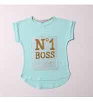 Toontoy Kız Çocuk N1 Boss Baskılı Tişört (Mint Yeşili)