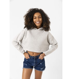 Basic Gri Kapüşonlu Crop Sweatshirt