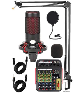 Midex CXN-30 Paket-5 5 Kanal Stüdyo Kayıt Mikserli Condenser Mikrofon Stand Seti