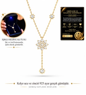 Premium Işıklı Kutuda 925 Ayar Gümüş Altın Kaplama Sallantılı Kadın Kolye