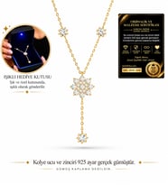 Premium Işıklı Kutuda 925 Ayar Gümüş Altın Kaplama Sallantılı Kadın Kolye