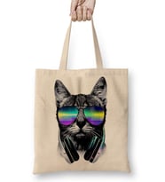 Havalı DJ Cool Kedi Bez Çanta Uzun Saplı