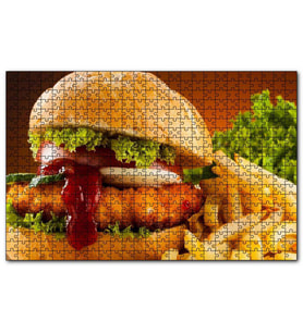 Cakapuzzle Burger Patates Kızartması ve Ketçap  Puzzle Yapboz MDF (Ahşap) (120 Parça)