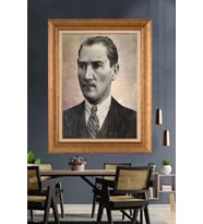 Altın Varaklı Çerçeveli Paspartulu Atatürk Tablo nh316 (Gold)