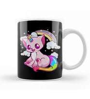 Cute & Funny Unicorn Cat Rainbow Kitty Unicorn Kupa Bardak Porselen