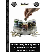 Özel Üretim Dekoratif Hediyelik Tasarruf Desenli Küçük Boy Metal Kumbara Silindir Tasarım 1 Adet