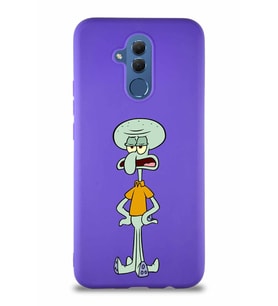 Huawei Mate 20 Lite Soft Premier Kapak Squidward Dokunaç Tasarımlı Silikon Kılıf - Mor (Şeffaf)