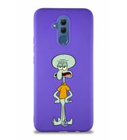 Huawei Mate 20 Lite Soft Premier Kapak Squidward Dokunaç Tasarımlı Silikon Kılıf - Mor (Şeffaf)