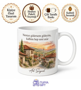 Kişiye Özel Memleket Evim Baskılı Kupa Bardak İsimli Hediye