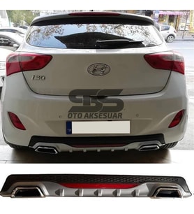 Hyundai i30 Difüzör Arka Tampon Eki 2 Egzoz Çıkışlı Gri Reflektörlü
