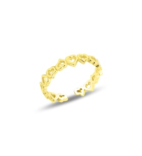 Gümüş altın yaldızlı birleşen kalpler ayarlamalı yüzük  SGTL11821GOLD (Rose)