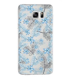 Samsung Galaxy Note 5 Kapak Floral Mavi Tasarımlı Şeffaf Silikon Kılıf