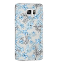 Samsung Galaxy Note 5 Kapak Floral Mavi Tasarımlı Şeffaf Silikon Kılıf