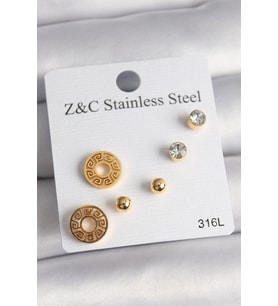 316L Çelik Gold Renk Zirkon Taşı Labirent Model Kadın Küpe Seti 5886 - HEP-7766-1444
