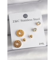 316L Çelik Gold Renk Zirkon Taşı Labirent Model Kadın Küpe Seti 5886 - HEP-7766-1444