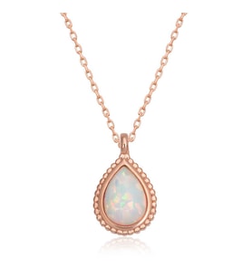 Gümüş Rose Damla Beyaz Opal Taşlı Kadın Kolye