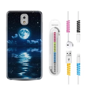 Samsung Note 3 4 5 8 9 20 Ultra 10 Lite Kılıf Kablo Koruma Spiral Silikon Night Moon 1133