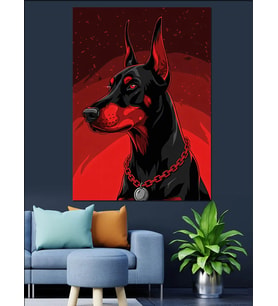 Siyah Doberman Köpek Portresi Dekoratif Kanvas - Mdf Ahşap Tablo