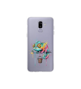 Samsung Galaxy J8 ile Uyumlu Splash Bukalemun Tasarımlı Şeffaf Silikon Kılıf